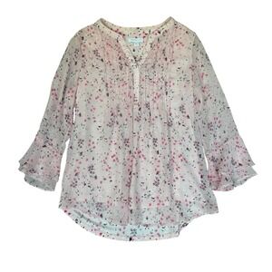 Charter Club‎ Blouse Women's Small Pink Cottagecore Feminine Dainty Peasant Boho